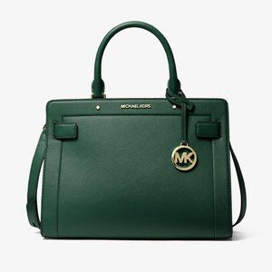 Saffiano Rayne Leather Satchel Racing Green